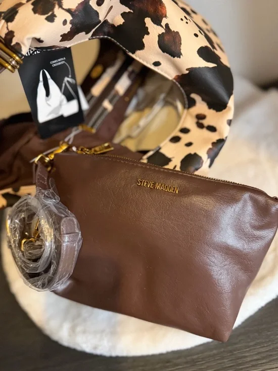 STEVE MADDEN HOBO SLOUCH SHOULDER BAG WESTERN COW  / ANIMAL PRINT TOTE NEW - Picture 12 of 13